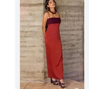 LADY PIPA $265 Keira Maxi Dress Spaghetti Strap Chiffon satin L